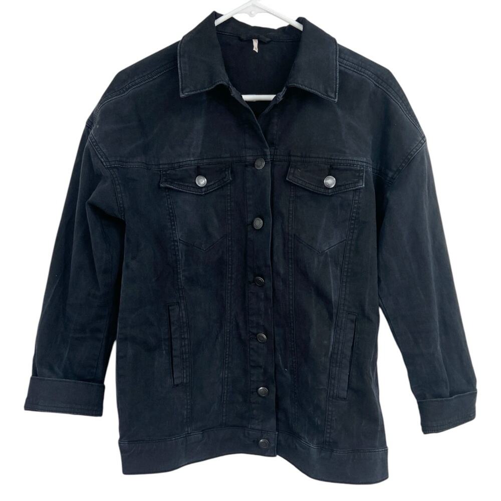 Free People Black‎ Denim Trucker Jacket Washed size XS Women Jean Oversized